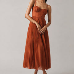 Women's brown structured corset maxi dress, Jacqueline