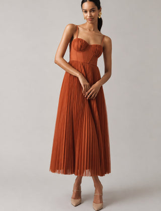 Women's brown structured corset maxi dress, Jacqueline