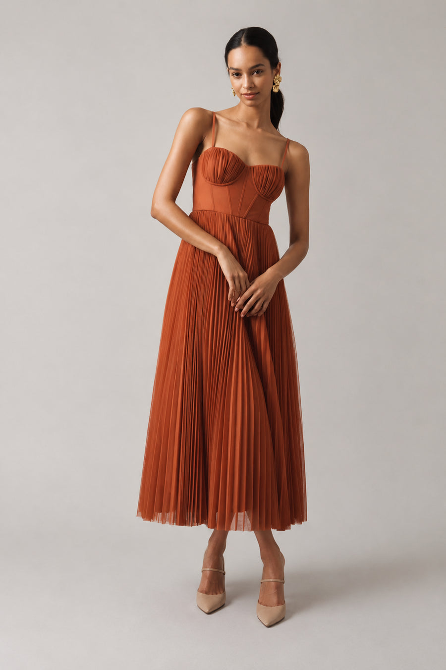 Women's brown structured corset maxi dress, Jacqueline