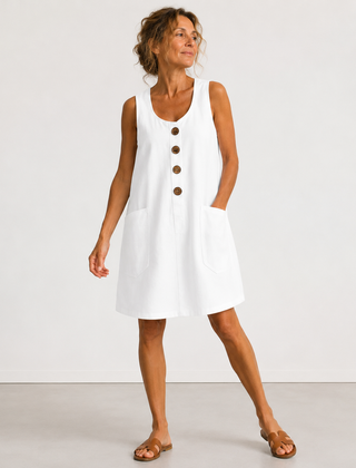 Macey Cotton Linen Summer Dress - White