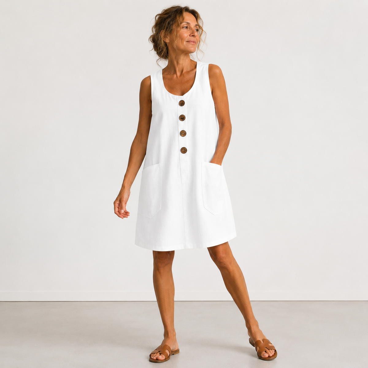Macey Cotton Linen Summer Dress - White