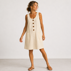 Macey Cotton Linen Summer Dress - Beige