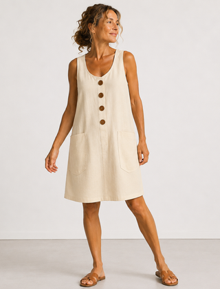 Macey Cotton Linen Summer Dress - Beige