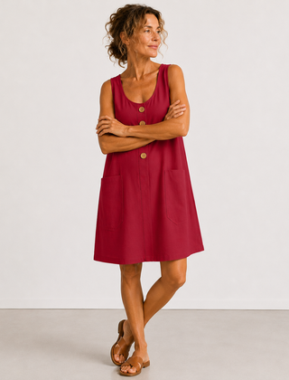 Macey Cotton Linen Summer Dress - Red