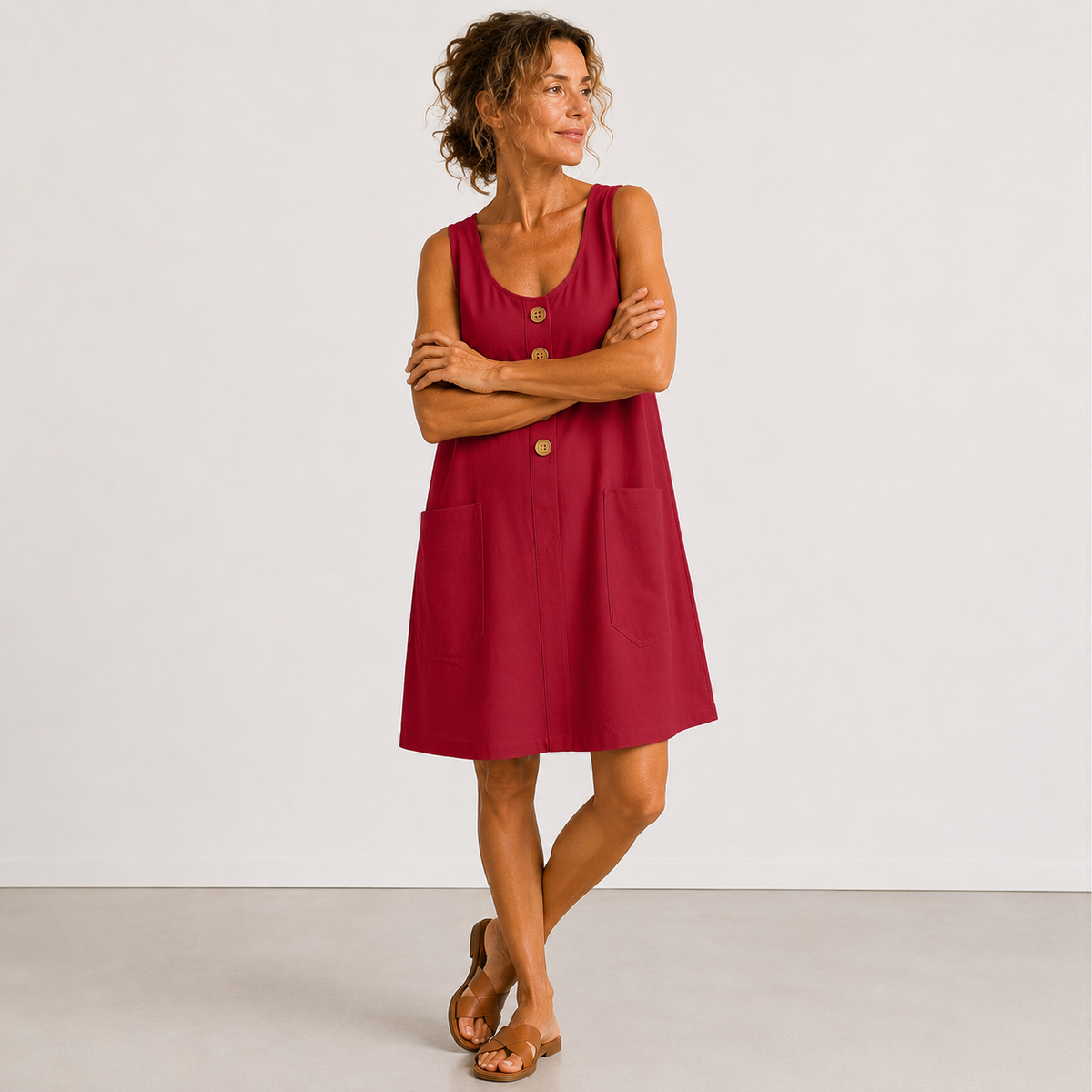 Macey Cotton Linen Summer Dress - Red