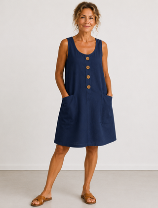 Macey Cotton Linen Summer Dress - Blue