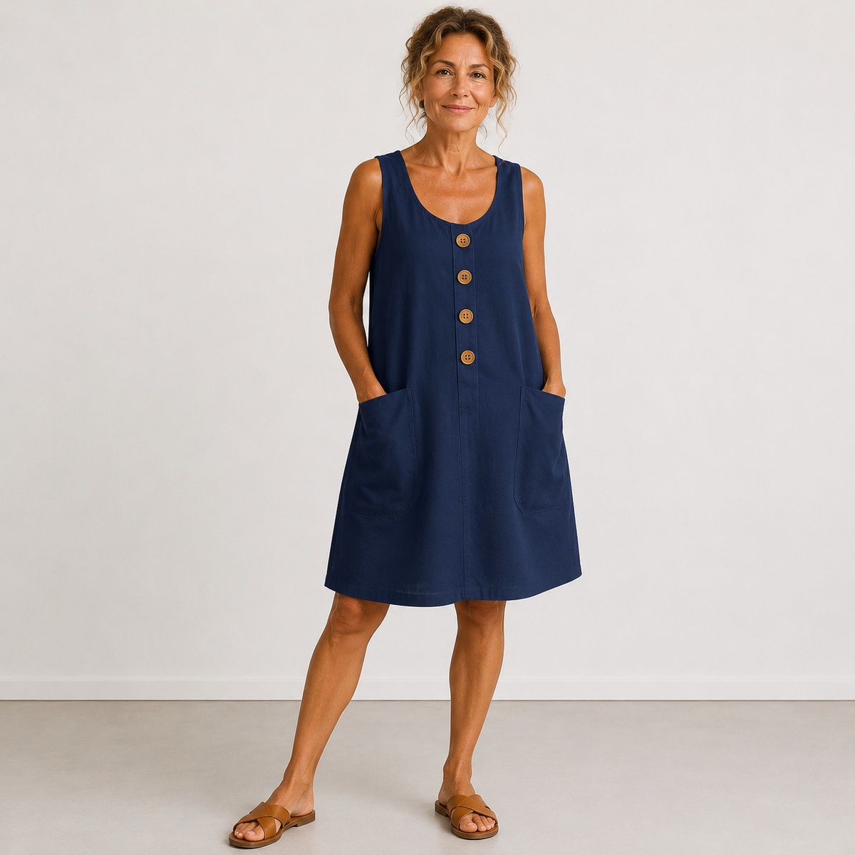 Macey Cotton Linen Summer Dress - Blue