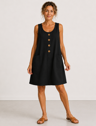 Macey Cotton Linen Summer Dress - Black