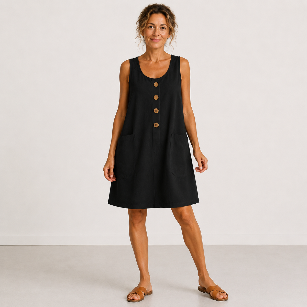 Macey Cotton Linen Summer Dress - Black