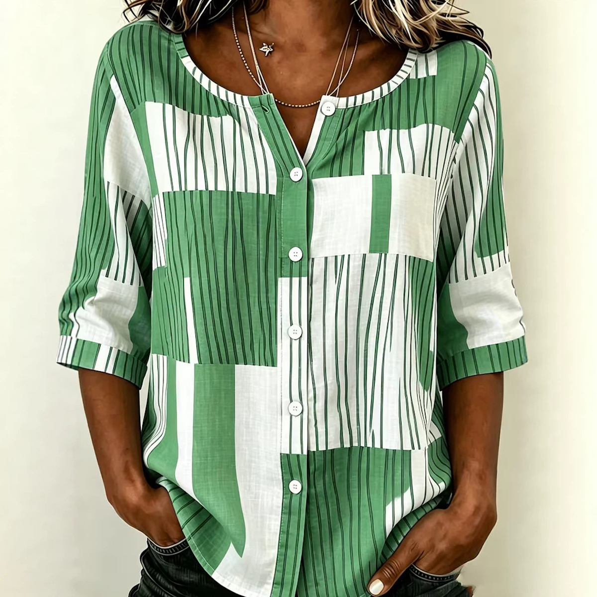 Evelyn | Patchwork Stripe Print Blouse