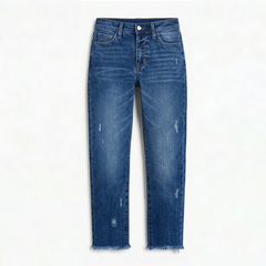 Women's cropped straight leg jeans in Dark Blue.