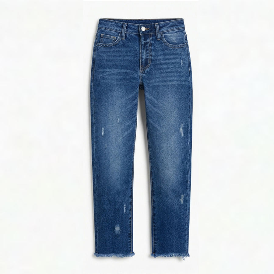 Women's cropped straight leg jeans in Dark Blue.