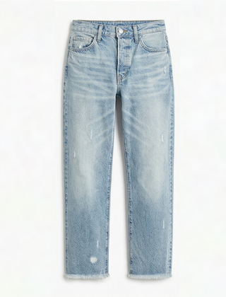 Women's cropped straight leg jeans in Light Blue.
