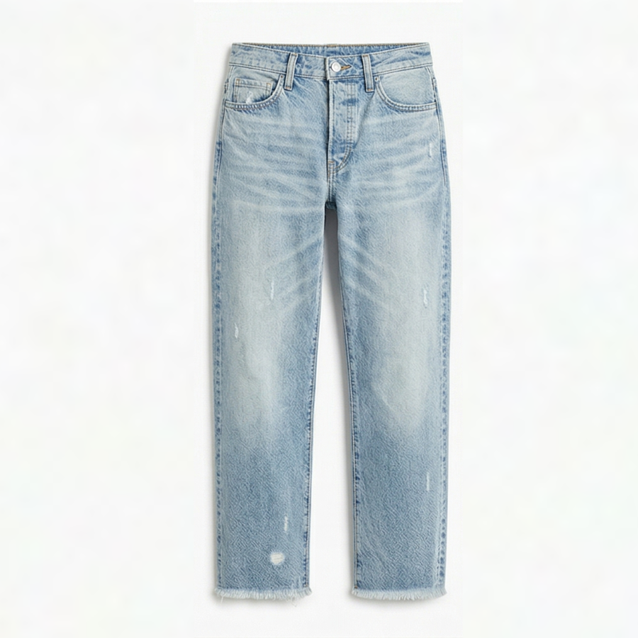 Women's cropped straight leg jeans in Light Blue.
