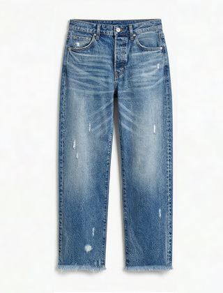 Women's cropped straight leg jeans in Classic Blue.