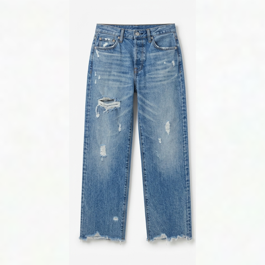Women's cropped straight leg jeans in Medium Blue.