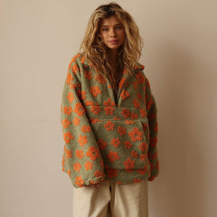 Sofia Floral Zip Sweater - Orange