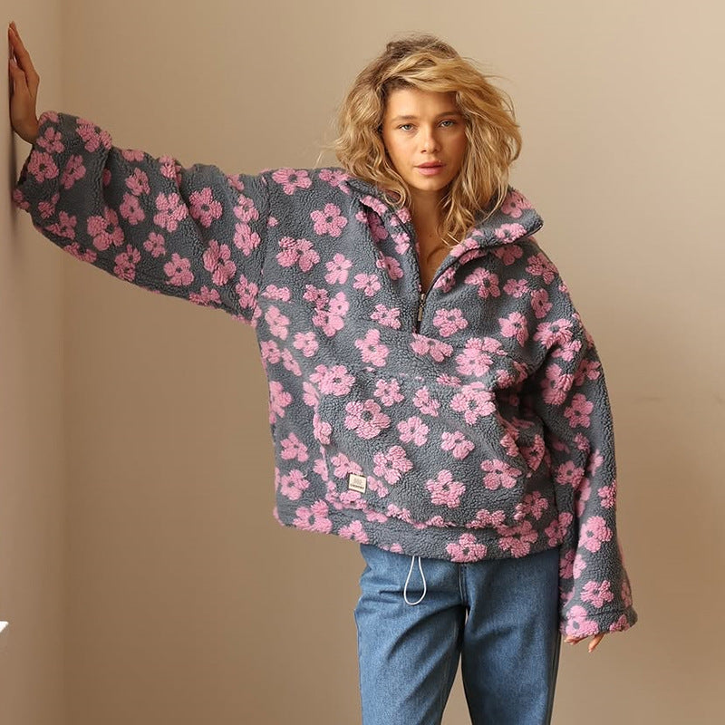 Sofia Floral Zip Sweater - Pink