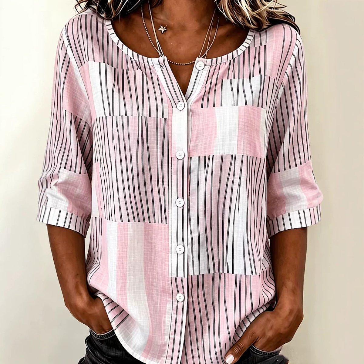 Evelyn | Patchwork Stripe Print Blouse