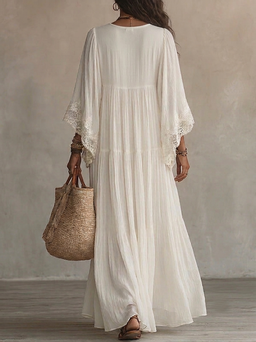 Celeste ivory maxi dress with bat wing sleeves