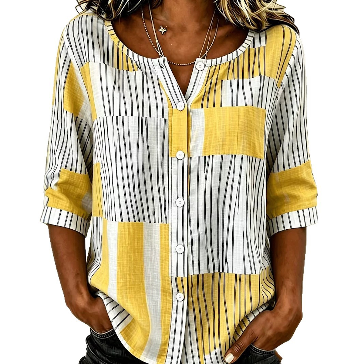Evelyn | Patchwork Stripe Print Blouse