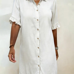 Dana denim dress, white, styled view