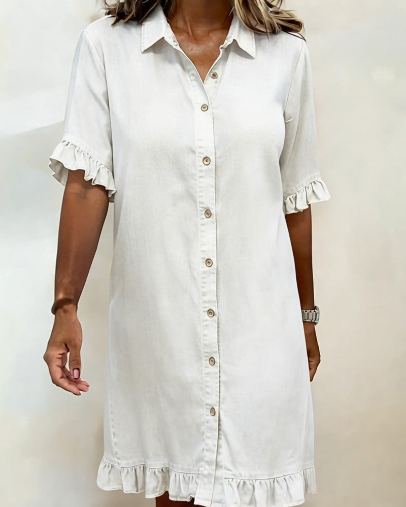Dana denim dress, white, styled view