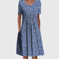 Women's Scarlett round neck printed dress in blue