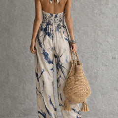 Women's wide-leg halter neck jumpsuit with printed pattern, second view