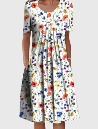 Women's Scarlett round neck printed dress in red flowers