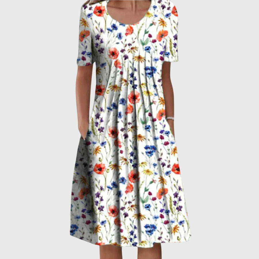 Women's Scarlett round neck printed dress in red flowers