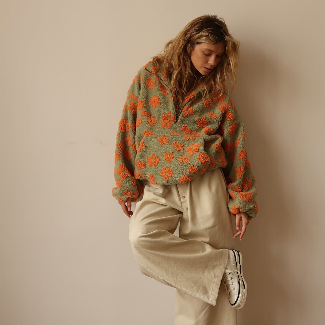 Sofia Floral Zip Sweater lifestyle shot