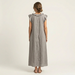 Josette Ruffle V-Neck Linen Maxi Dress
