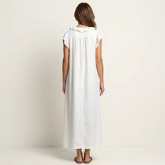 Josette Ruffle V-Neck Linen Maxi Dress