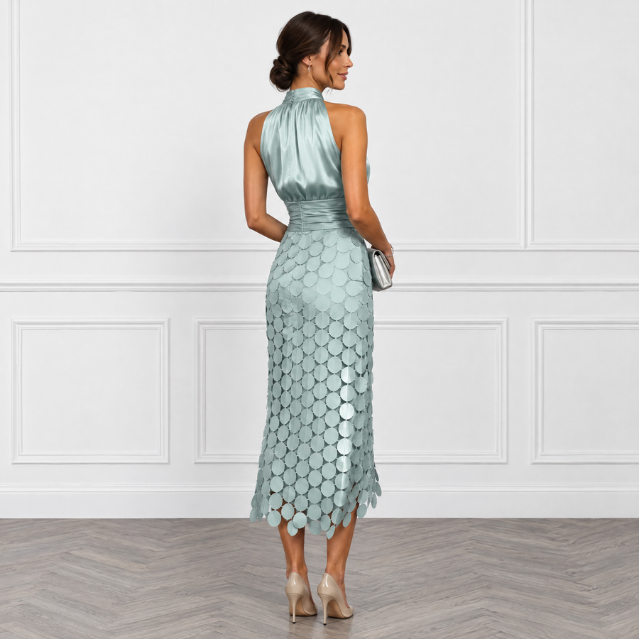 Celine Elegant Halter Midi Dress