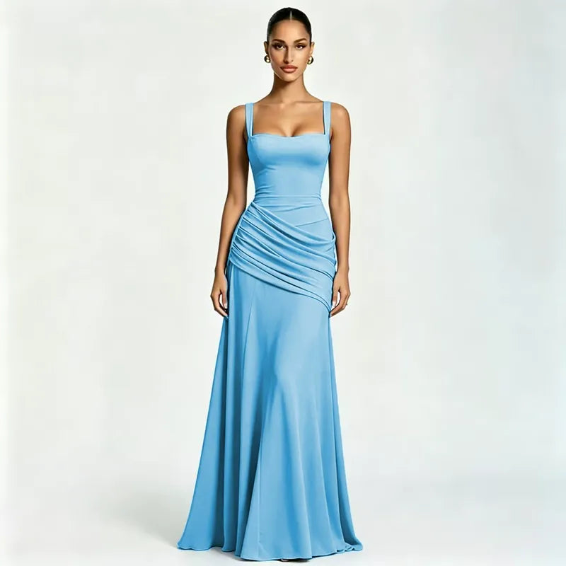 Enie Draped Square-Neck Maxi Dress
