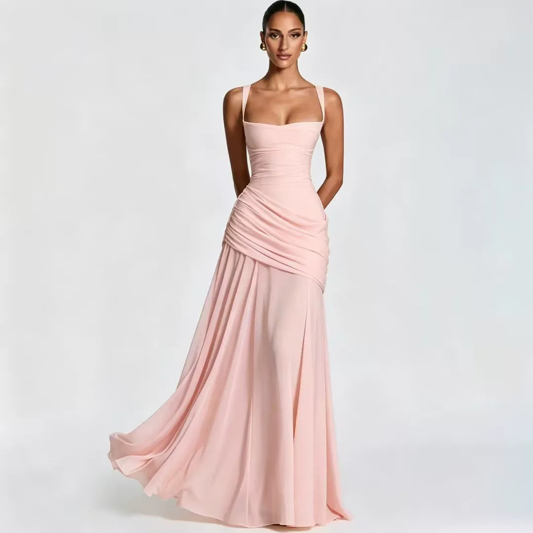 Enie Draped Square-Neck Maxi Dress