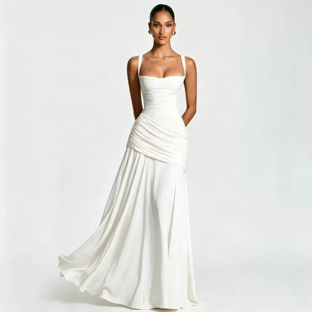 Enie Draped Square-Neck Maxi Dress