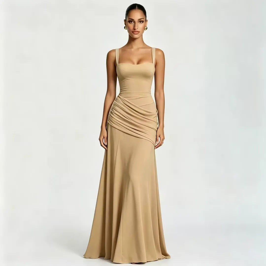 Enie Draped Square-Neck Maxi Dress