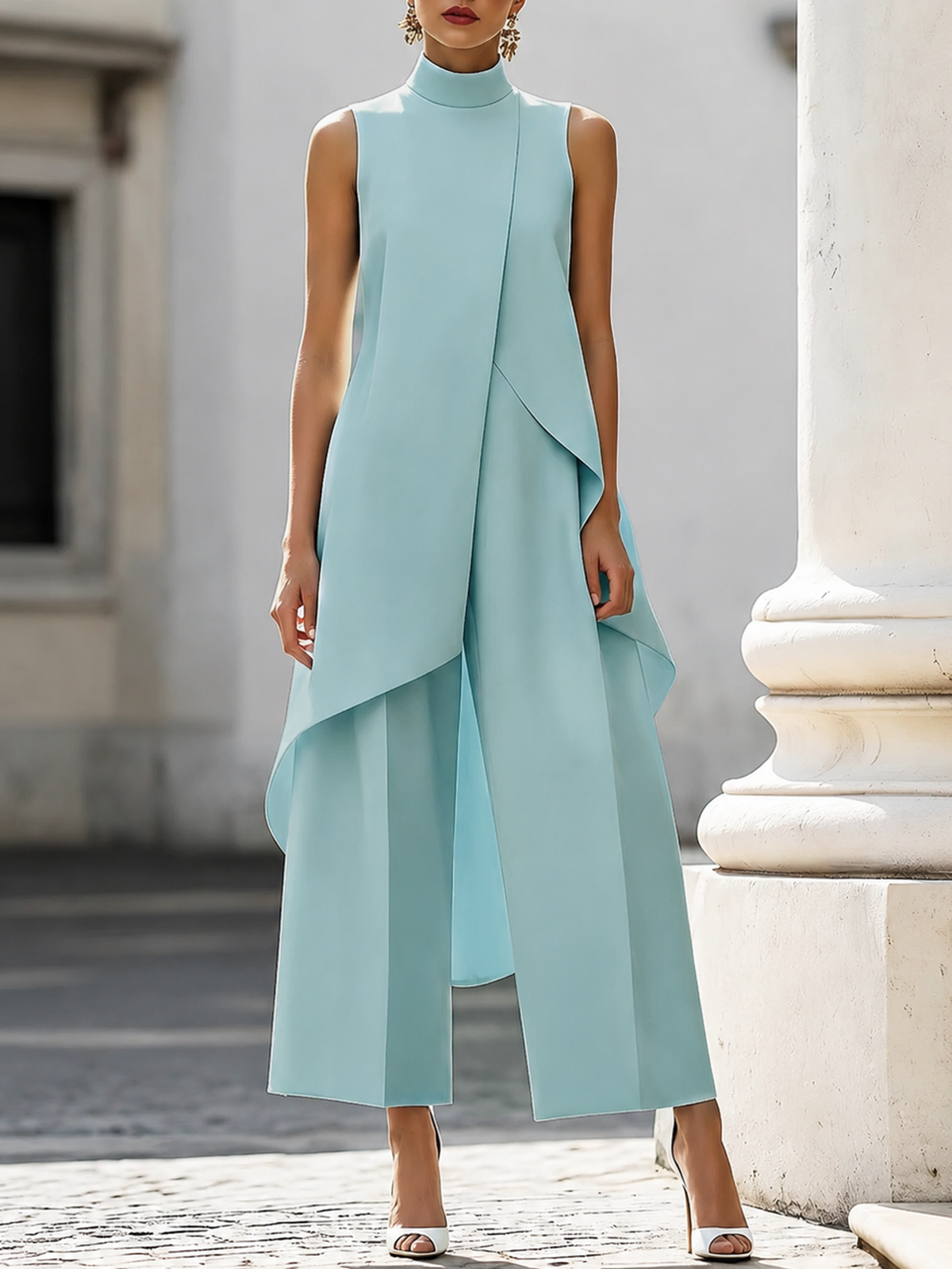 Catalina comfortable wide-leg jumpsuit in lake blue