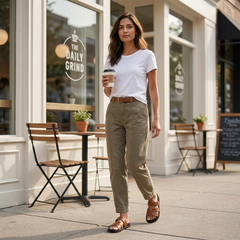 Women's tailored utility pants styled outfit, view 2
