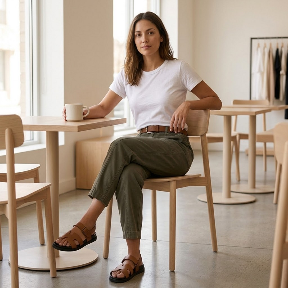 Women's tailored utility pants styled outfit, view 4