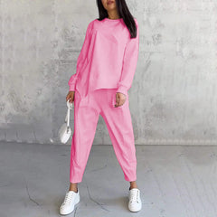 Women's relaxed irregular hem sweatshirt and pants set in peach