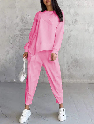 Women's relaxed irregular hem sweatshirt and pants set in peach