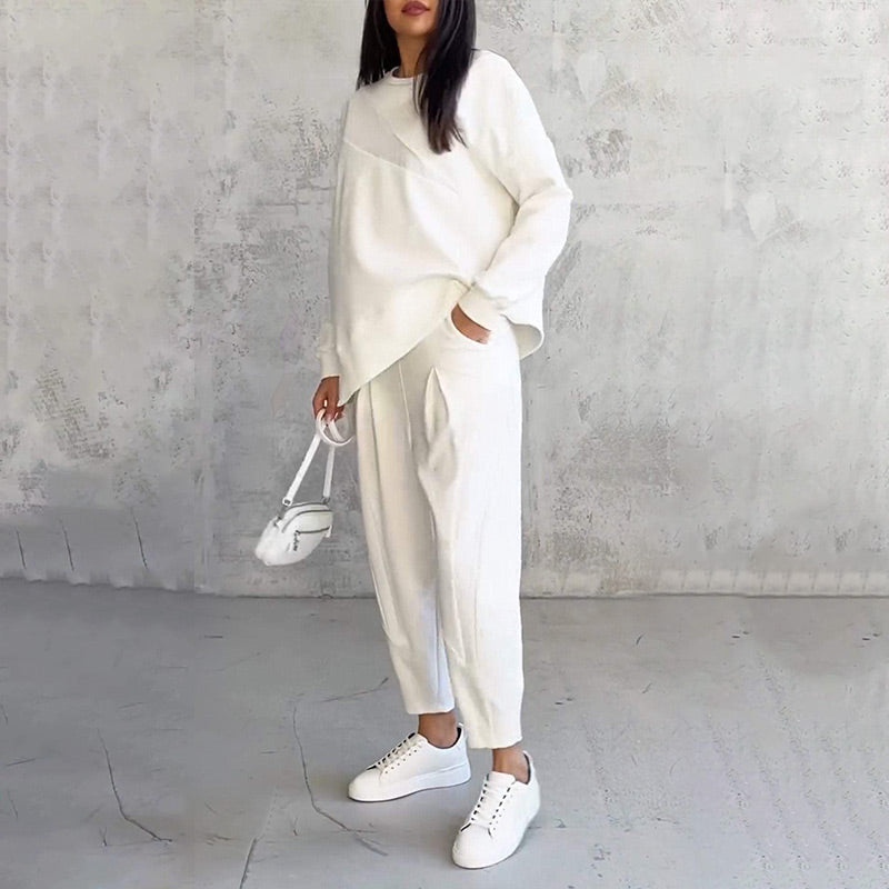 Detail of a relaxed sweatshirt and pants set