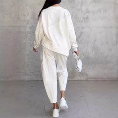 Detail of a relaxed sweatshirt and pants set
