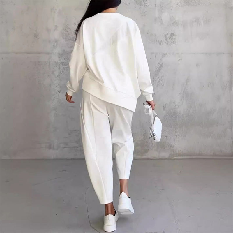 Detail of a relaxed sweatshirt and pants set